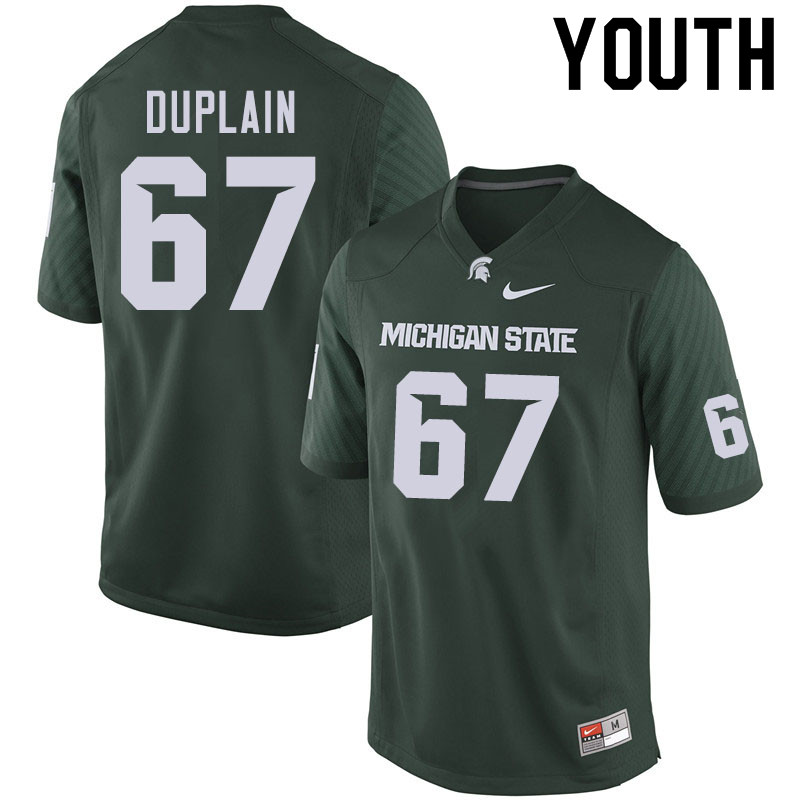 Youth #67 J.D. Duplain Michigan State Spartans College Football Jerseys Sale-Green
